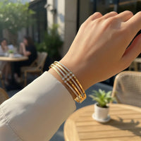Triple Layer Crystal Studded Bangle - Anti-Tarnish Gold Plated Geometric Cuff Bracelet