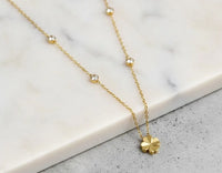 Four Leaf Clover Necklace - 18k Gold Plated Anti-Tarnish Floral Pendant with Stone Chain