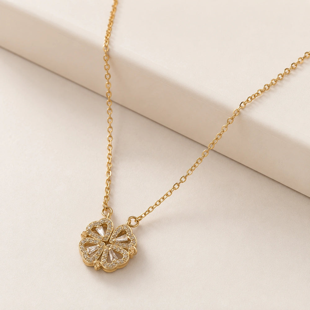 Four Leaf Clover Zircon Pendant Necklace - Anti-Tarnish Gold Plated