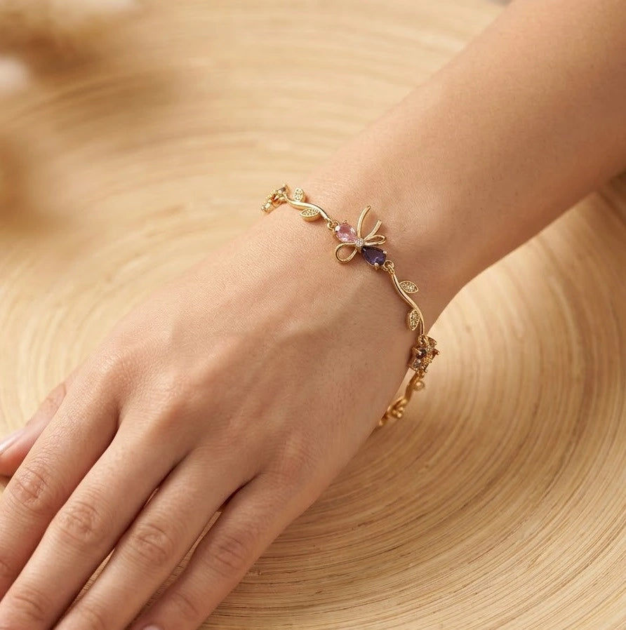 Korean Style Dainty Floral Butterfly Gold Plated Bracelet-Tulip