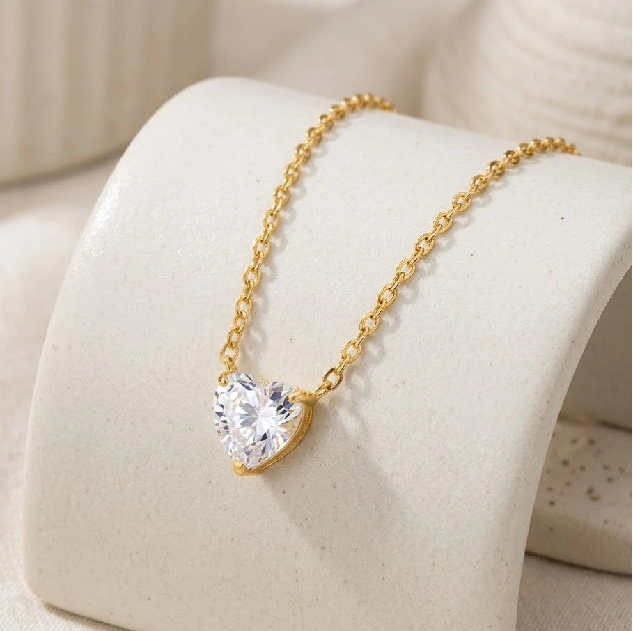 Heart Diamond Look Necklace - Anti-Tarnish Western Jewellery