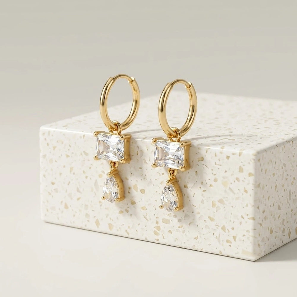 Crystal Teardrop Hoop Earrings | Anti Tarnish Gold Plated