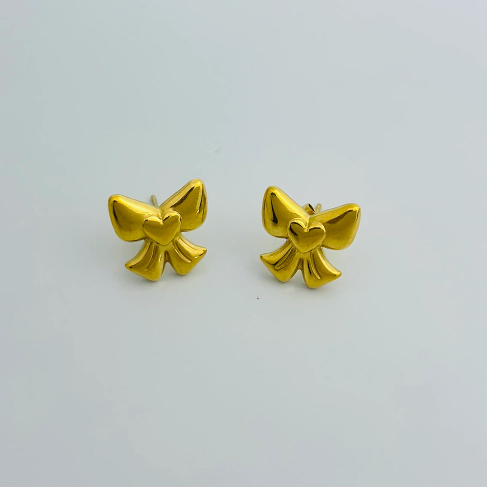 Gold Plated Ribbon Bow Earrings (Anti-Tarnish) | Premium Stainless Steel Korean Studs