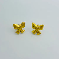 Gold Plated Ribbon Bow Earrings (Anti-Tarnish) | Premium Stainless Steel Korean Studs