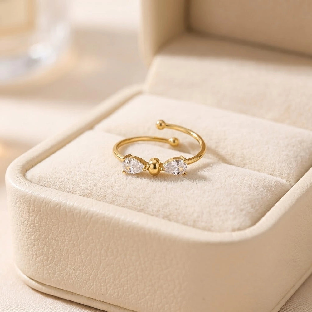 Dainty Crystal Bow Adjustable Ring - Anti-Tarnish Gold Plated
