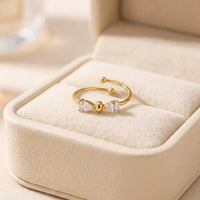Dainty Crystal Bow Adjustable Ring - Anti-Tarnish Gold Plated