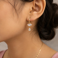 Dainty Crystal Drop Hoop Earrings - Anti Tarnish Gold Plated
