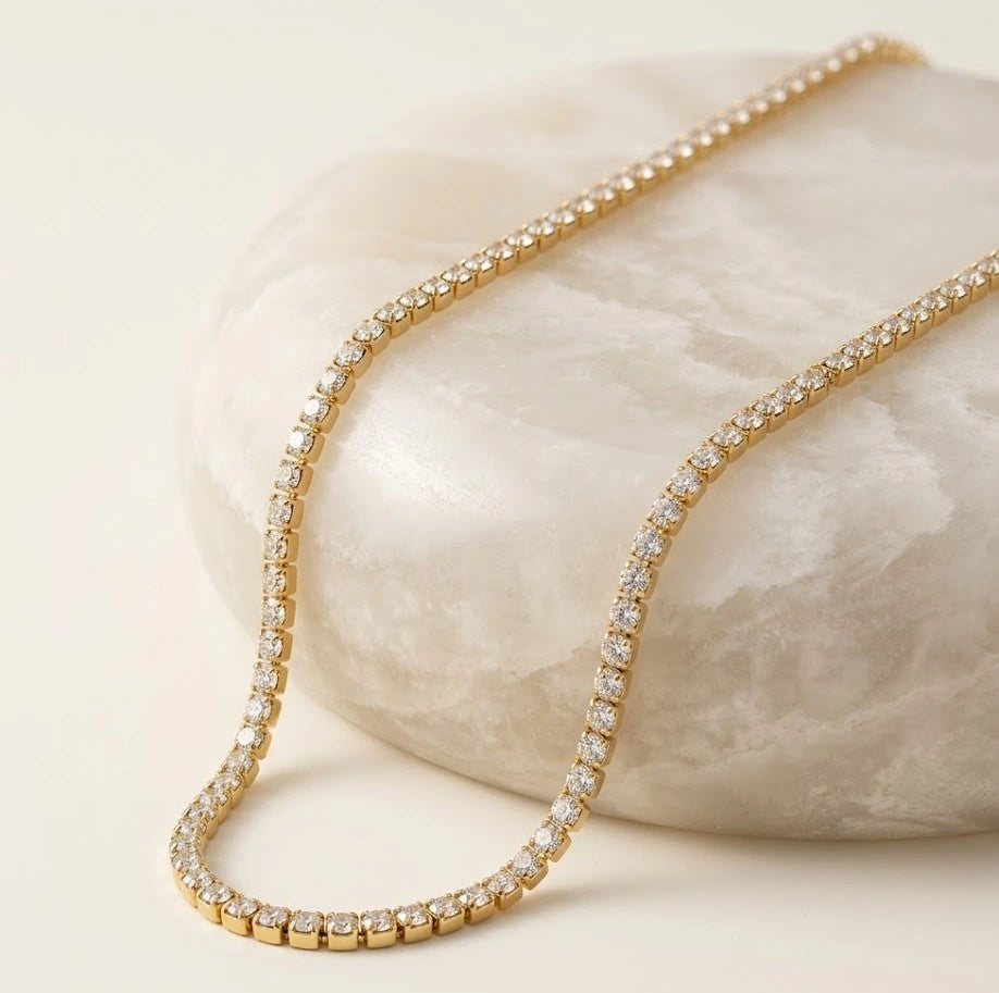 Anti-Tarnish Gold Plated CZ Tennis Necklace | Minimalist Everyday Choker