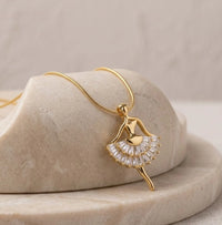 Korean Style Crystal Ballerina Pendant Necklace - Anti-Tarnish Gold Plated