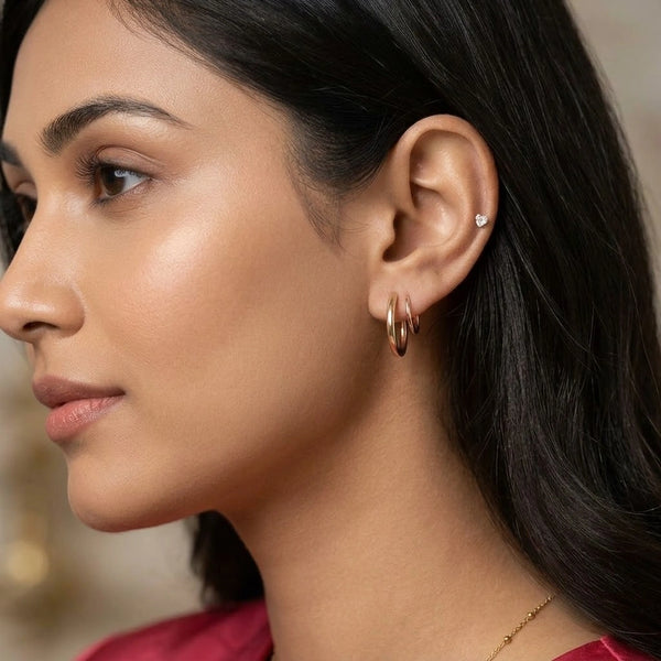 Korean Style Double Layer Gold Plated Hoops Side View