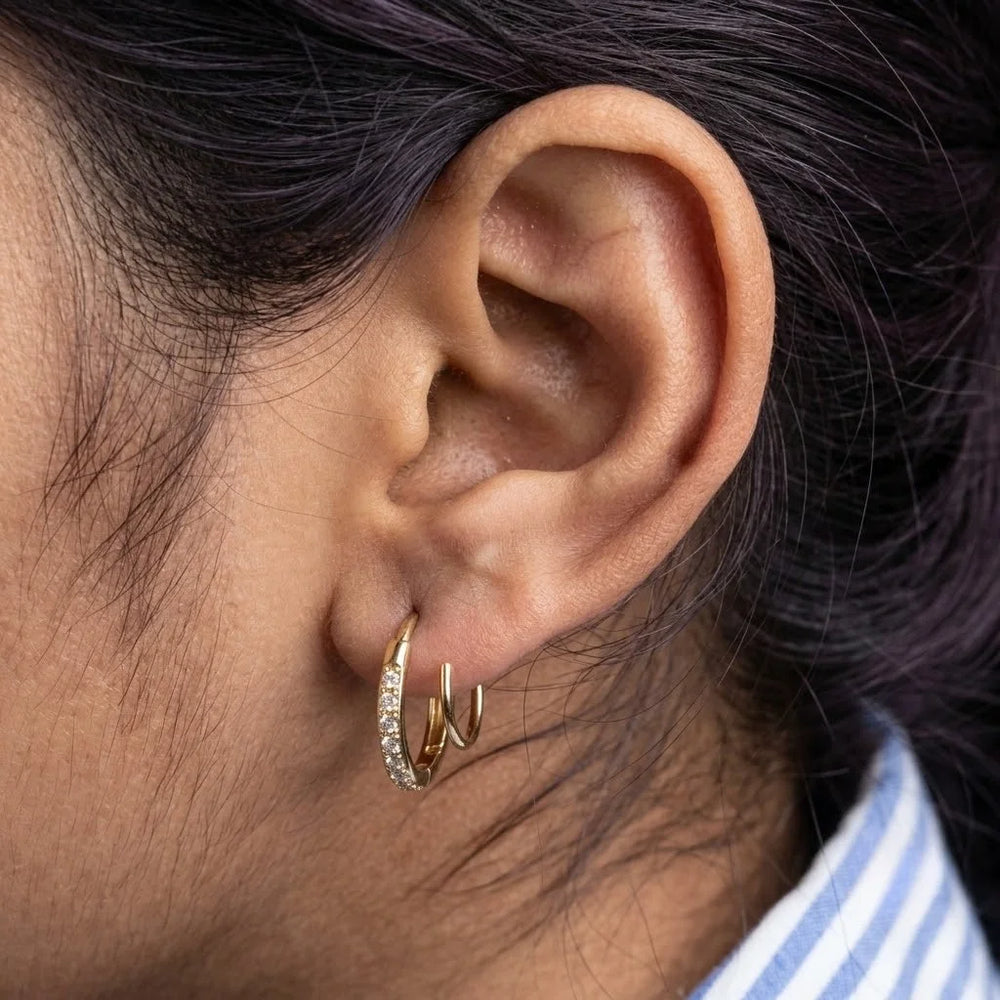 Double Hoop Zircon Earrings - Anti Tarnish Gold Plated