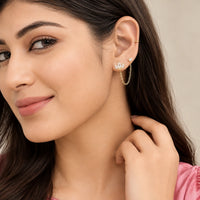 Double Piercing Chain Earrings - Anti Tarnish 18K Gold Plated CZ Marquise Helix to Lobe Studs