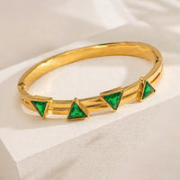 Emerald Green Triangle Anti-Tarnish Gold Plated Bracelet - Geometric Korean Jewelry