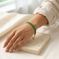 Emerald Green Baguette Tennis Bracelet | Anti Tarnish Gold Plated