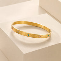 Evil Eye Multi-Stone Gold Plated Bangle | Anti-Tarnish Minimalist Bracelet
