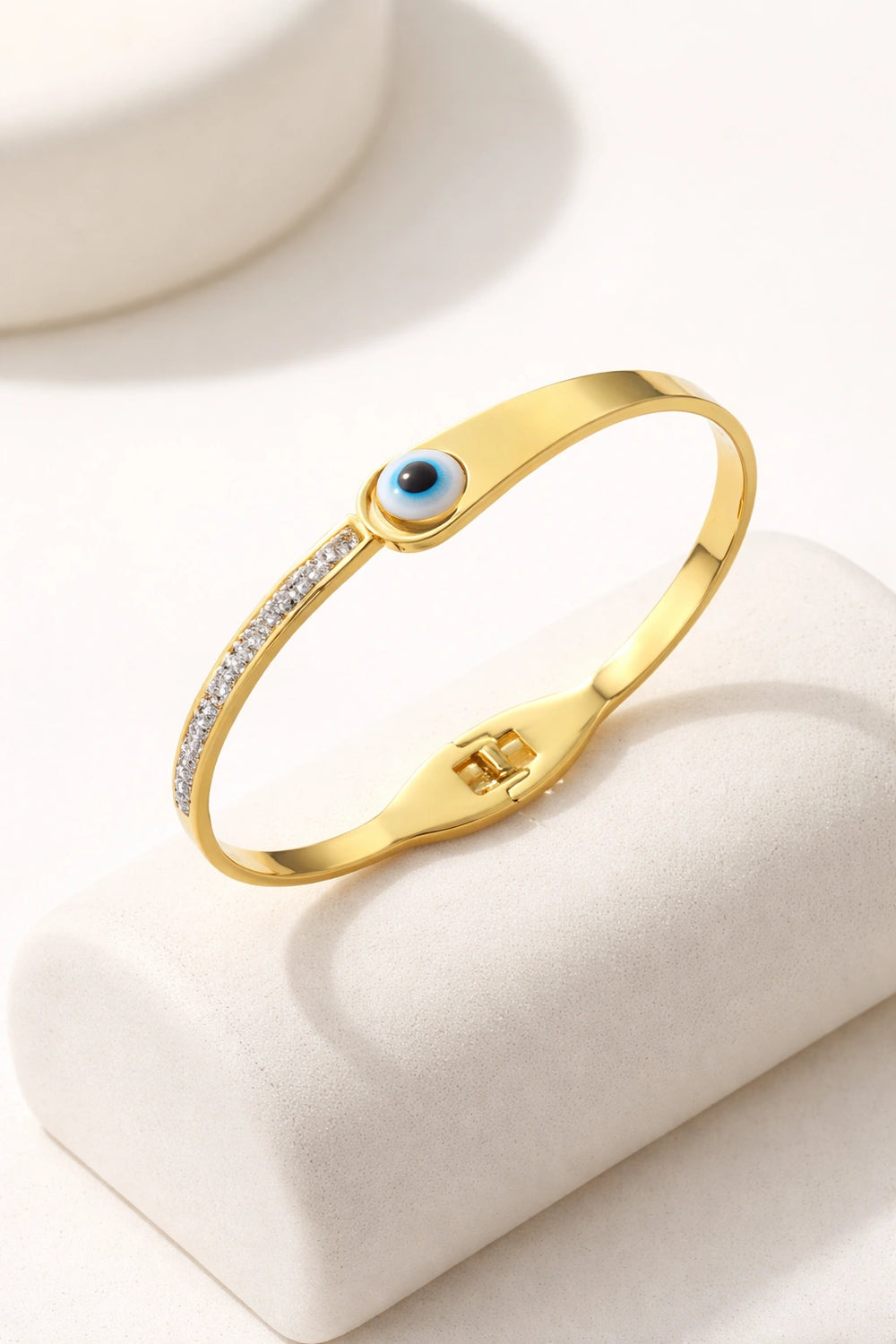 Evil Eye Anti-Tarnish Gold Plated Bangle | Crystal Cuff Bracelet