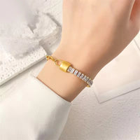 Half Tennis Half Paperclip Chain Bracelet - Anti-Tarnish Gold Plated Crystal Wristwear