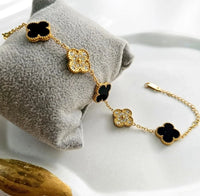 Black & Crystal Clover Anti-Tarnish Gold Plated Bracelet
