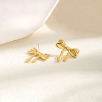 Anti-Tarnish Gold Plated Bow Earrings – Korean Style Ribbon Studs for Women