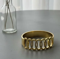 Geometric Oval Link Cuff Bracelet | Anti-Tarnish Gold Plated | Waterproof Korean Jewellery