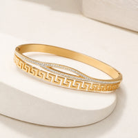 Greek Key Zirconia Gold-Plated Bangle | Anti-Tarnish Minimalist Bracelet