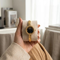 Premium Crystal Bezel Black Dial Watch | Anti-Tarnish Gold Plated Bangle Watch for Women