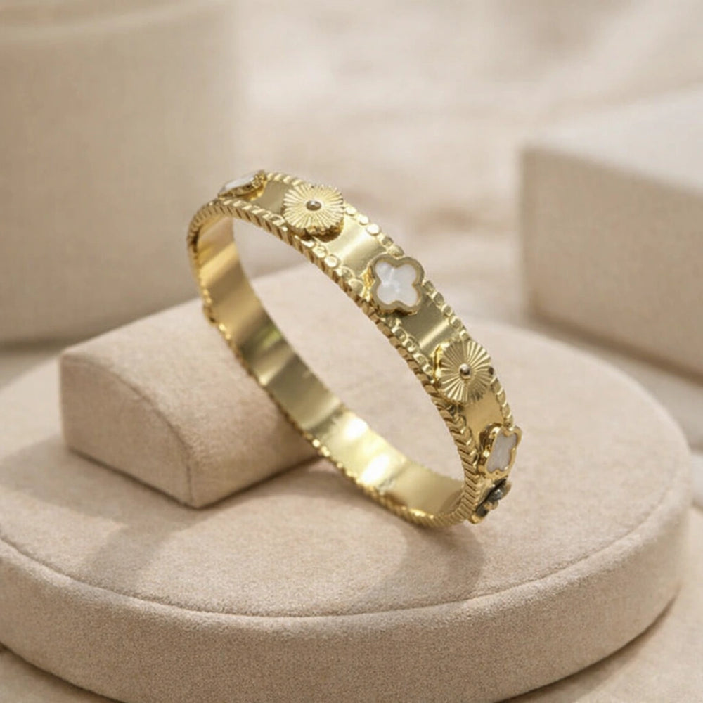 Clover Anti-Tarnish Gold Plated Bangle Bracelet - Korean Style Luxury Jewelry