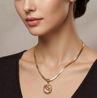 Floating Pink Heart Crystal Pendant - Anti-Tarnish Gold Plated Snake Chain Necklace