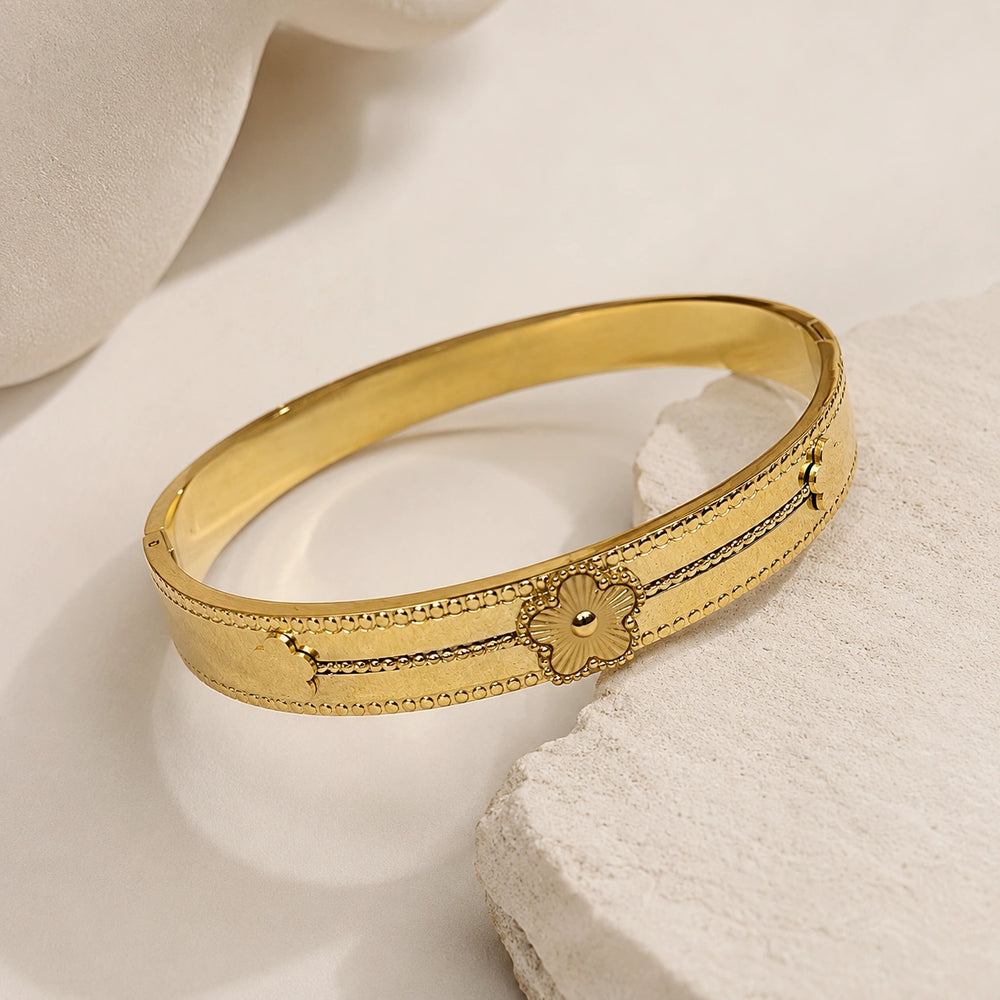 Floral Motif Gold Plated Bangle - Anti Tarnish & Waterproof