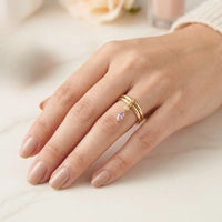 Minimalist Pink Charm Dangle Ring - Anti Tarnish Gold Plated