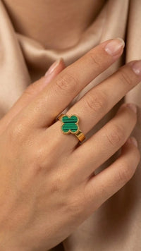Green Clover Anti Tarnish Gold Plated Ring | Adjustable Minimalist Design