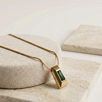 Geometric Green Stone Pendant Necklace | Anti-Tarnish Minimalist Chain