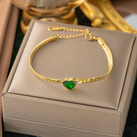 Emerald Green Heart Gold Plated Chain Bracelet | Anti-Tarnish & Waterproof