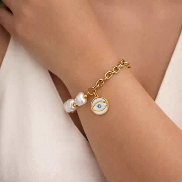 Korean Style Half Pearl Half Chain Aesthetic Bracelet for Women