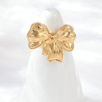 Bow Ring Gold Plated – Anti-Tarnish Coquette Ribbon Design Adjustable Finger Ring for Women