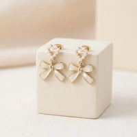 Pearl Heart Bow Drop Earrings | Coquette Korean Fashion Jewelry