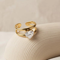 Radiant Heart Double Band Ring - Anti Tarnish Gold Plated