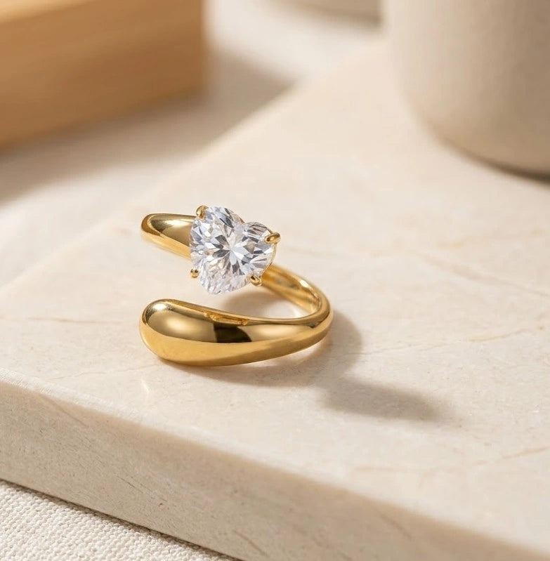 Heart Solitaire Wrap Ring - Anti-Tarnish Gold Plated | Moncheri