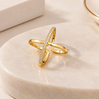 Cross Zirconia Adjustable Ring - Anti Tarnish Gold Plated