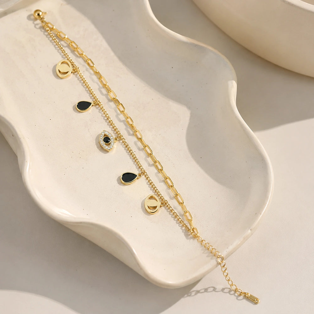Evil Eye Double Layered Charm Bracelet - Anti Tarnish Gold Plated