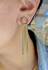 Anti-Tarnish Gold Plated Crystal Fringe Drop Earrings | Waterproof Stainless Steel Party Wear Jewellery