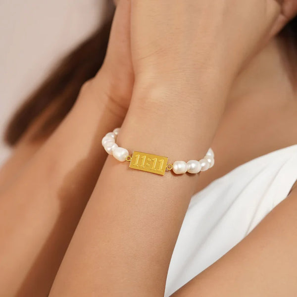 11:11 Angel Number Pearl Bracelet | Anti-Tarnish Gold-Plated