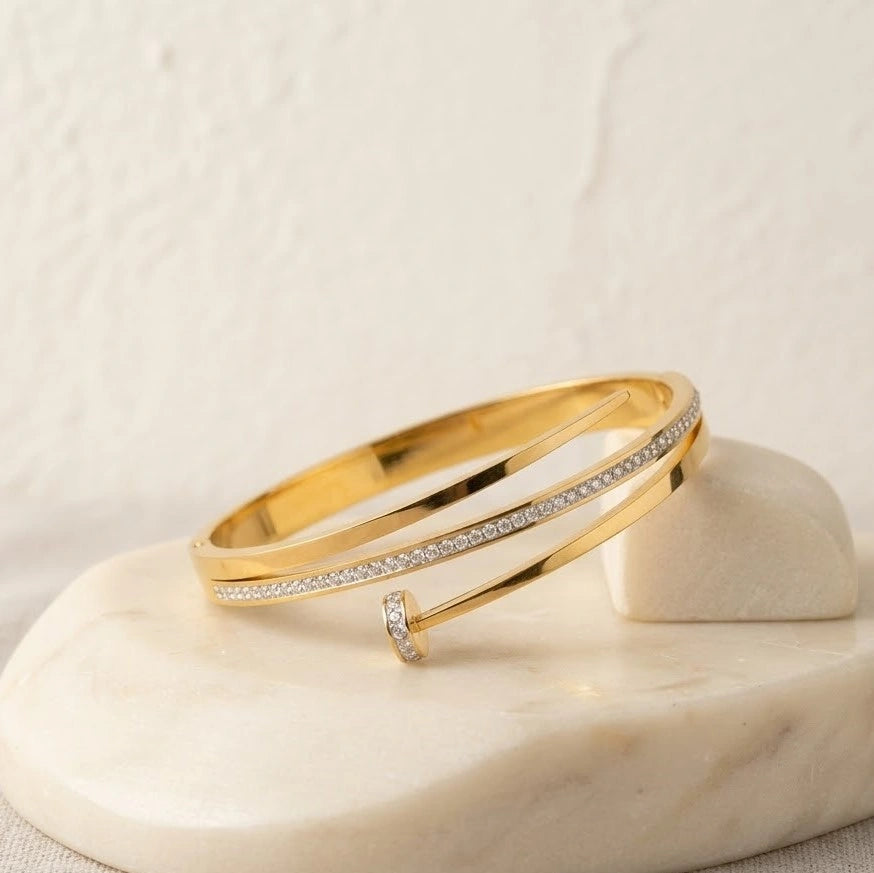 Crystal Nail Cuff Gold Plated Bracelet | Anti-Tarnish Wrap Bangle ( baby size )