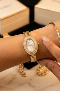 Vintage Crystal Oval Watch - Gold Plated (Anti-Tarnish)