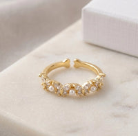 Dainty Pearl & Crystal Gold Ring | High Quality Fashion Jewelry