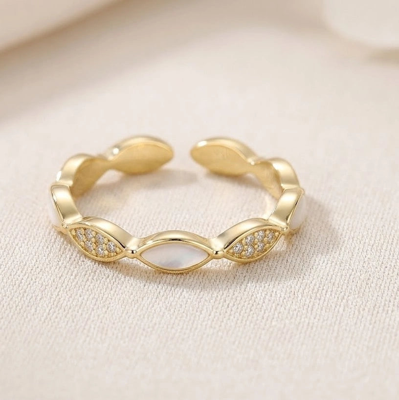 Dainty Gold Marquise Pearl & CZ Fashion Ring - Minimalist Korean Style