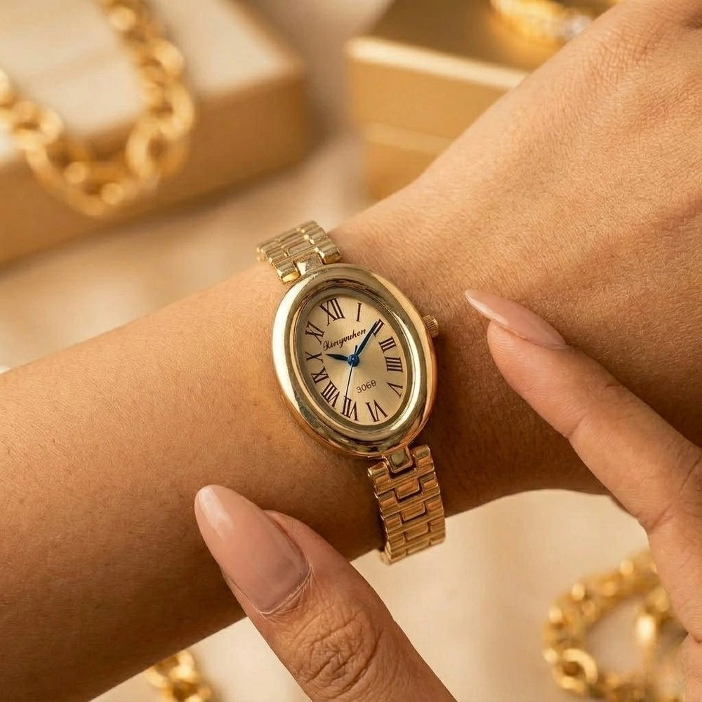 Vintage Oval Dial Gold Plated Watch for Women | Anti-Tarnish