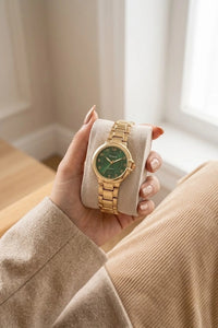 The Emerald Aura Gold-Plated Vintage Watch | Anti-Tarnish