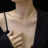 Flat Herringbone Snake Chain Necklace - Gold Plated Anti-Tarnish