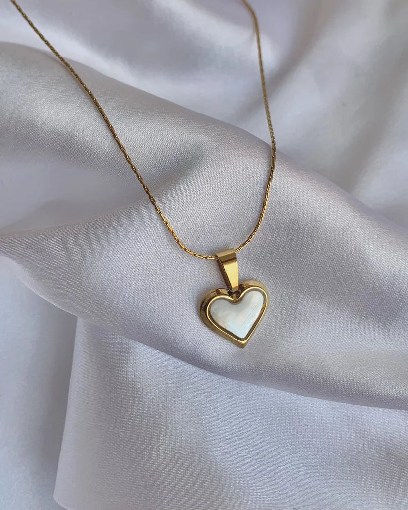 Puffy White Heart Snake Chain Necklace - Anti-Tarnish 18K Gold Plated